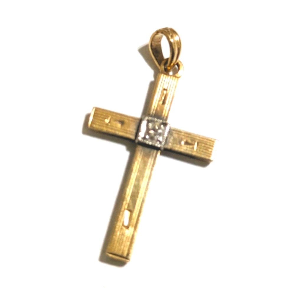 Vintage 10k Gold Diamond Accent Cross Pendant